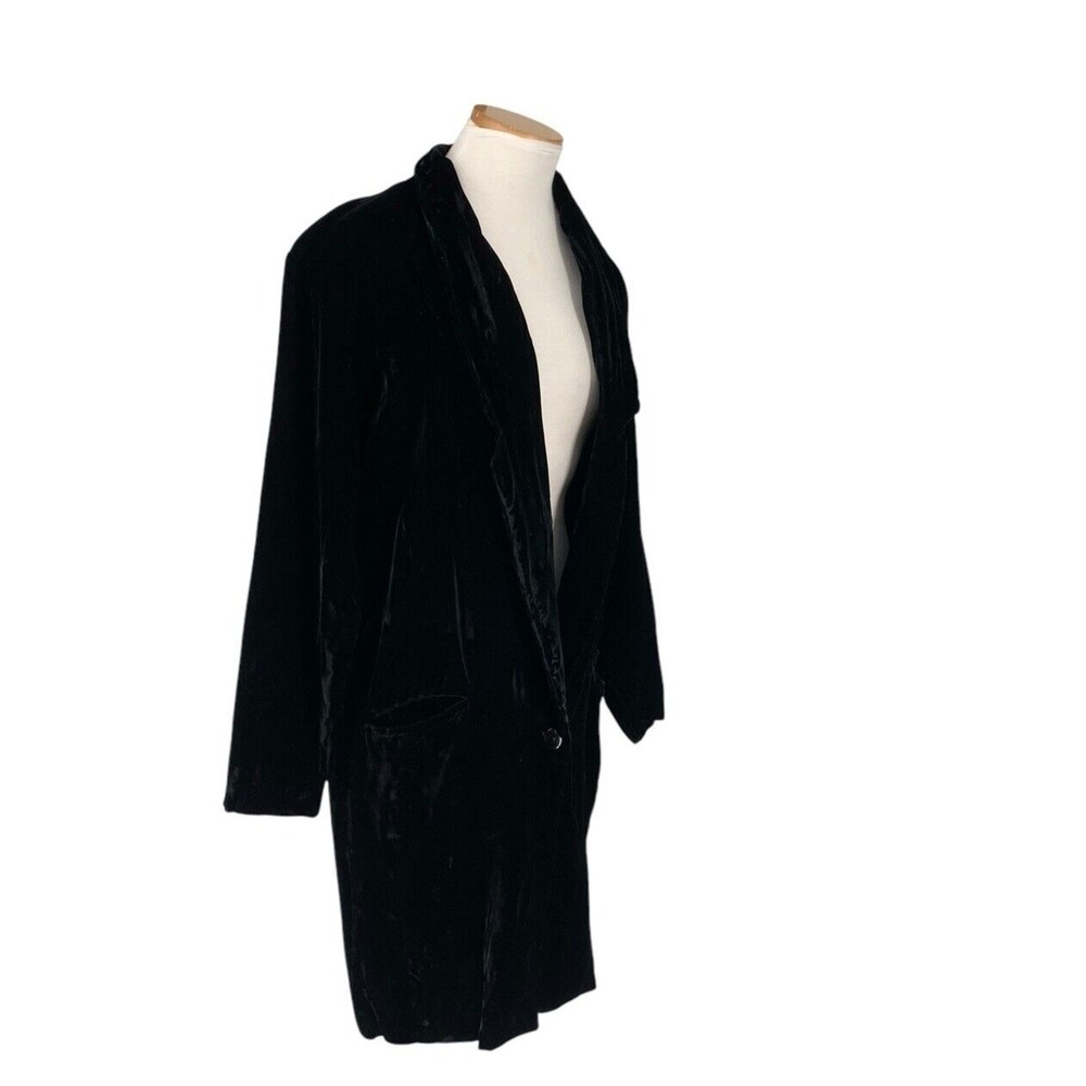 Vintage 80's New Options Velvet Midi Coat Jacket One Button Black Medium